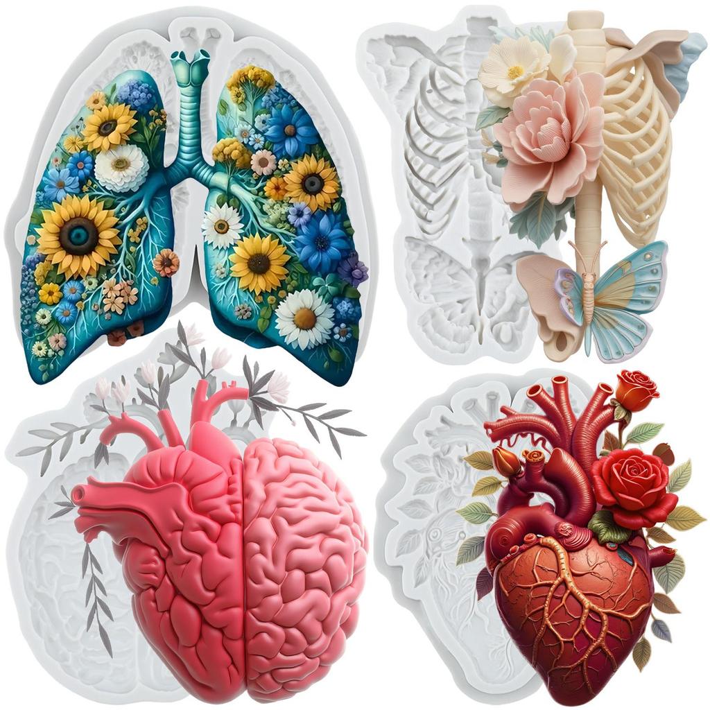 Силиконовая форма для человеческих органов Легкое Сердце Мозг Череп Скелет Формы для мастики Инструменты для украшения торта Топпер для кексов Конфеты Сахарная мастика Полимерная глина