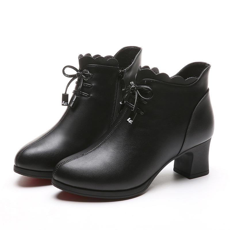 Женские ботильоны осень-зима теплые ботинки черные кожаные туфли женские 2024 новые туфли на молнии с квадратным каблуком Zapatos De Mujer
