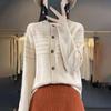 Women's 100% Wool Jacquard Round Neck Cardigan – Soft, Warm, and Stylish Autumn/Winter Sweater Coat