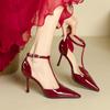 Fashion Red High Heels Women Shoes Hollow Pointed Toe Pumps Fashion T-type Ankle Buckle Strap Ladies 2025 New Sexy Party Dress Shoes