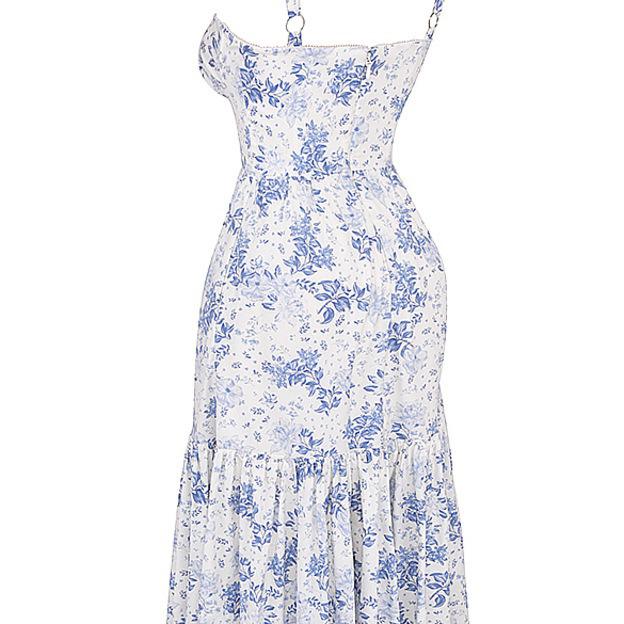 Платье-трапеция в пасторальном стиле с цветочным принтом 2023 года, подтяжками и короткими рукавами