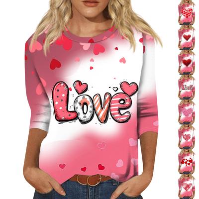 Женская модная повседневная свободная футболка с круглым вырезом и рукавами 3/4 с принтом, женский топ