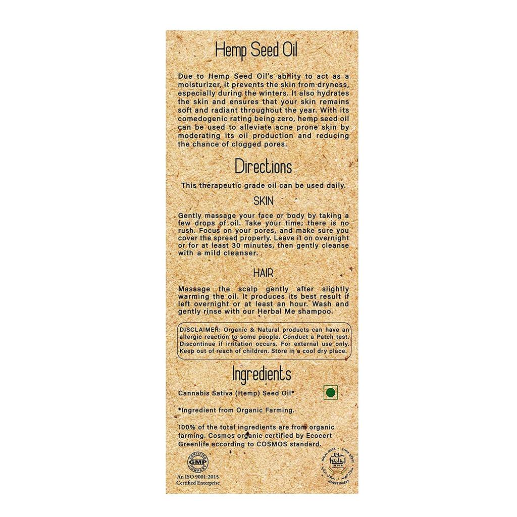 HM Herbal Me Сертифицированное органическое масло семян конопли для лица и волос_50 мл