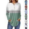 Women's Fashion Loose Button Collar Print Long Sleeve T-Shirt Tops Pullover