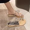 Flat-bottomed High-heeled Rhinestone Cover Toe Cool Slippers Women's Summer Outer Wear New Year's New Fairy Style French Niche Sandals