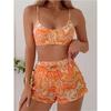 2025 Print Three Piece Bikini High Taly Shorts Swimsuit Women Swimwear Female Bather Swimming Swimsuit Beachwear