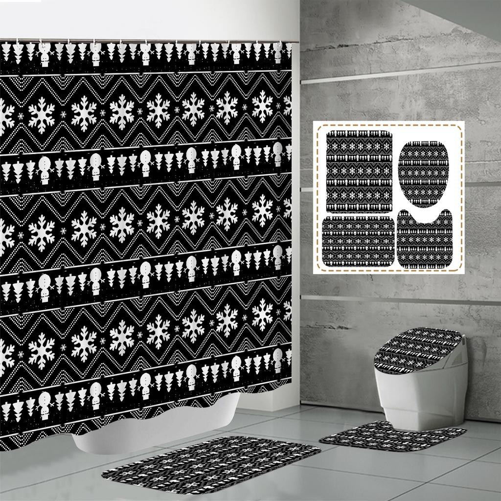 4 ШТ. Наборы штор для душа со шторкой для душа и ковриками, коврик для крышки унитаза, U-образный коврик и коврик для ванной, набор для ванной комнаты с 12 крючками