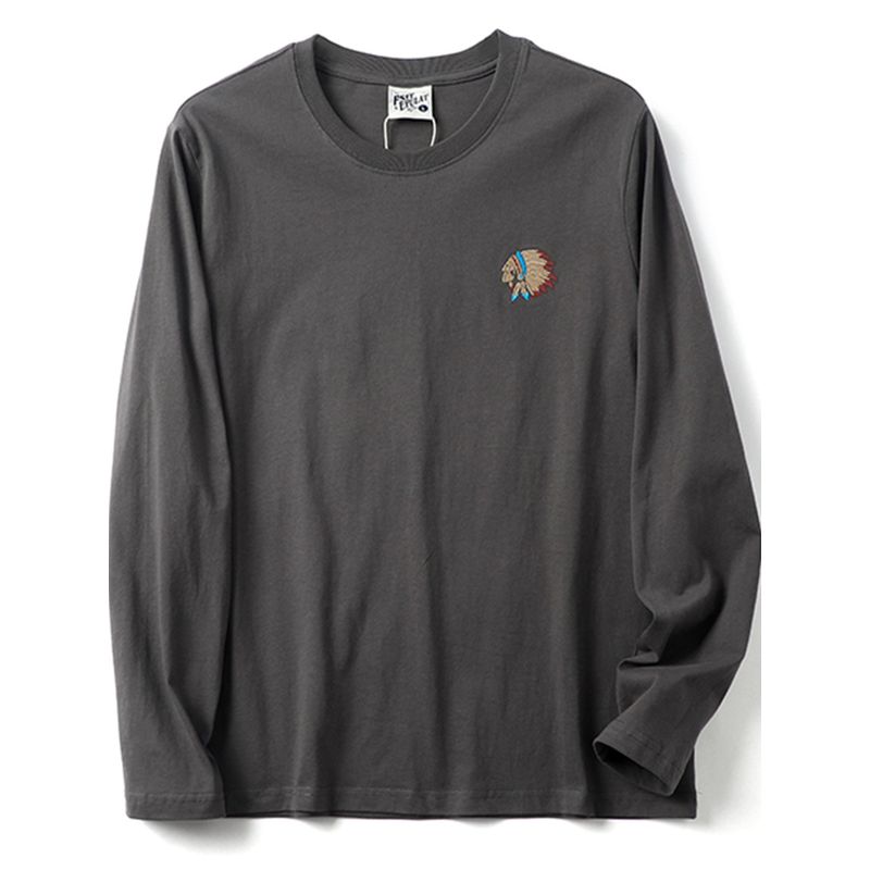 Export Surplus Cotton Long-Sleeve T-Shirt for Early Autumn, Men's Embroidered Round-Neck Loose Fit Versatile Trendy Top