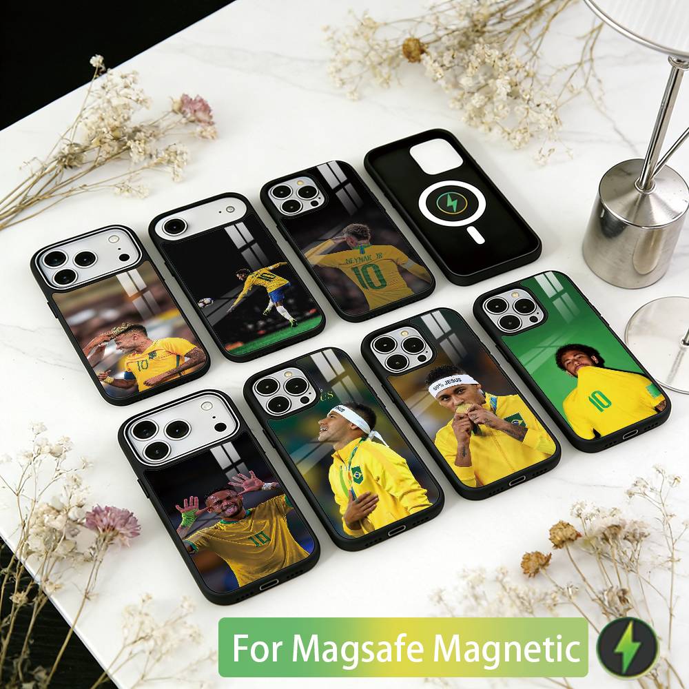 Футбольная звезда 10 Неймар Чехол для телефона для iPhone 17, 16, 15, 14, 13, 12, 11 Plus, Pro Магнитный с беспроводной зарядкой Magsafe
