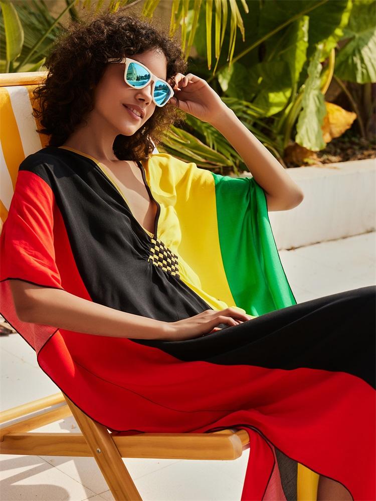 EDOLYNSA Плюс размер кафтан разноцветное летнее длинное пляжное платье женская домашняя одежда наряд купальный костюм накидка свободный кафтан