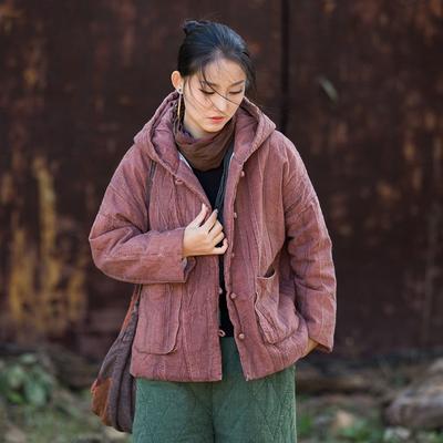 Женские винтажные зимние пальто с капюшоном, на пуговицах, с карманами, тай-дай, в китайском стиле, теплые женские пальто