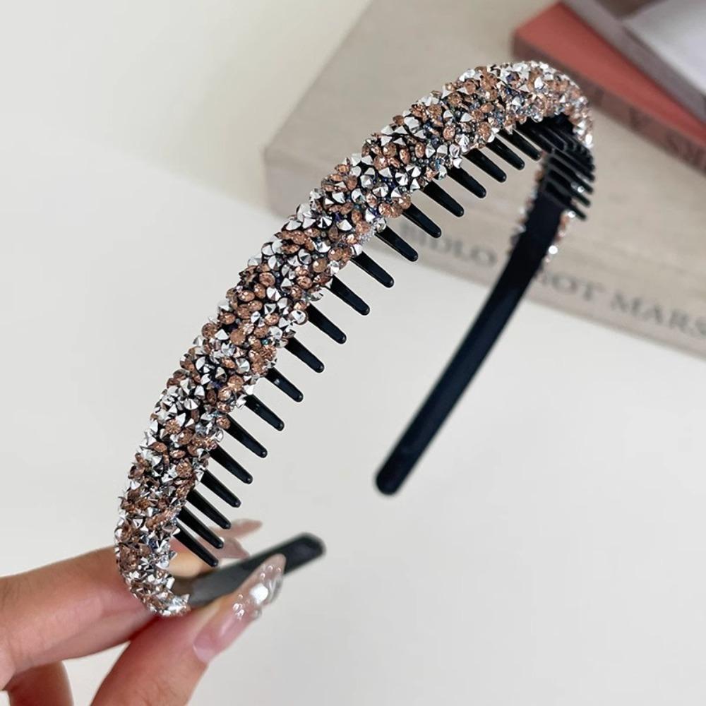 Shiny Rhinestone Headband with Toothed Hair Hoop Vintage Thin Hairband Girl