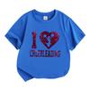 Kids Boys Girls 100% Cotton Crew Neck Short Sleeve T-Shirt, I Love Cheerleading Glitter Print Casual Tees for Cheer Sports Lovers Daily Wear