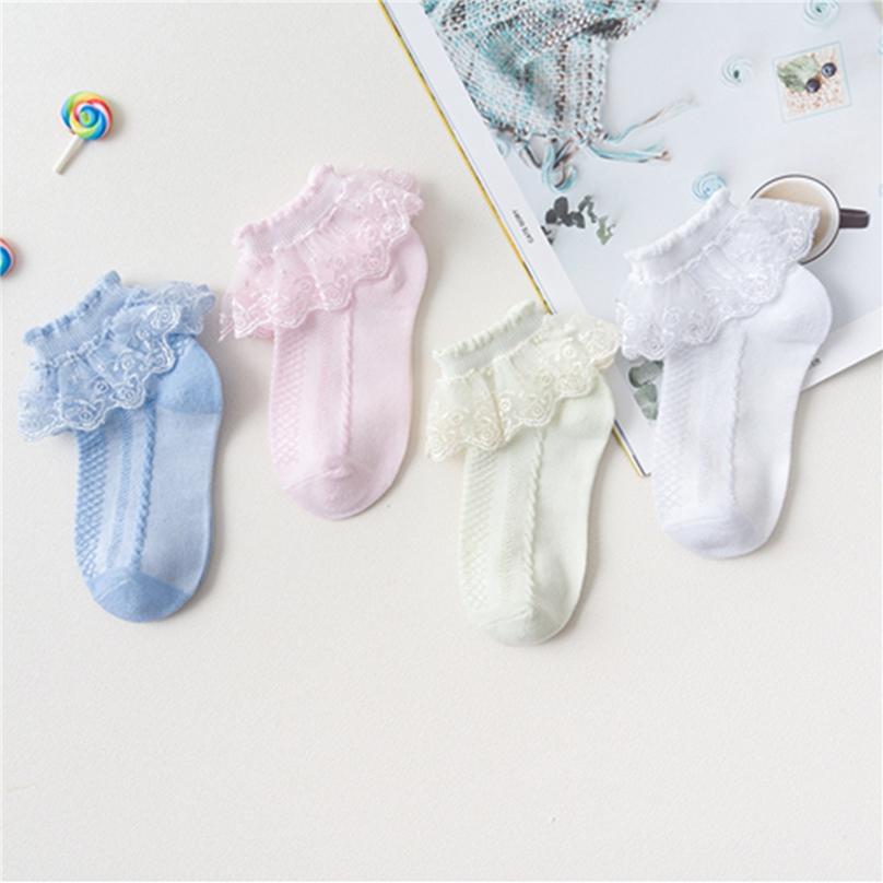 Приятные для кожи носки до щиколотки для девочек с кружевной отделкой, впитывающие осенние милые тонкие детские однотонные носки