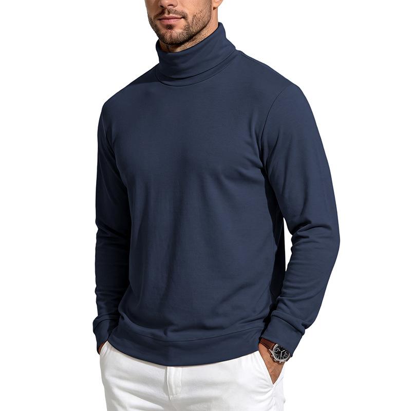 Casual High Neck Long Sleeve Fitted Solid Color Men S Basic T Shirt