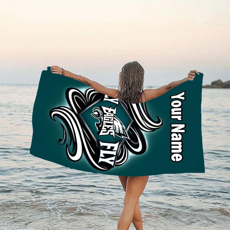 1pc Fashion Cool Eagle Logo3 Beach Towel with Custom Name, Beach/Swimming/Bath/Picnic/Camping Towel, Suitable for Seaside Beaches