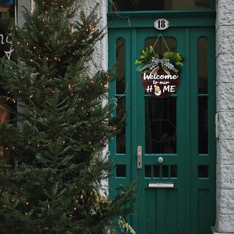 1 шт. декоративная табличка на дверь, подвесная табличка, деревянные венки, взаимозаменяемые с 12 круглыми магнитными значками для украшения входной двери