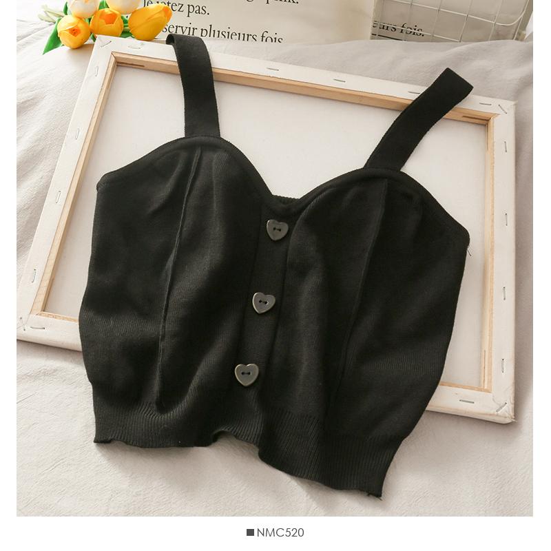 Женские вязаные укороченные топы Y2K, милые топы на пуговицах с v-образным вырезом и лямками без рукавов