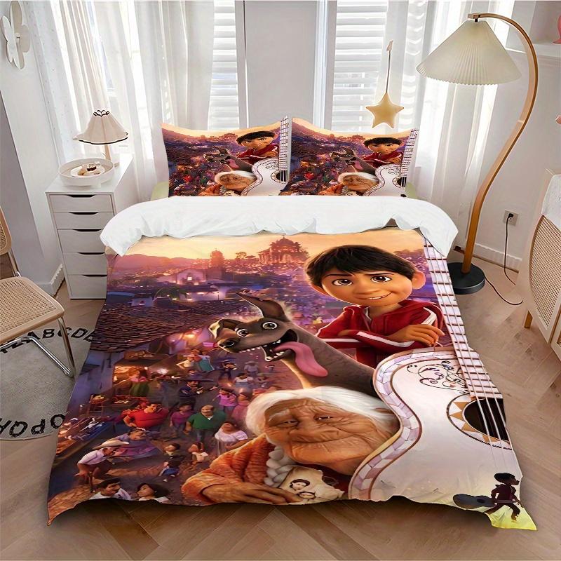 3pcs Coco Vibrant Movie Characters Bedding Set, Includes Quilt Cover and Pillowcases, Suitable for All Seasons, Machine Washable, Ideal Gift