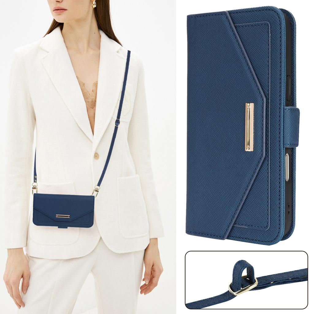 Mirror Wallet Magnetic Leather Case for iPhone 17 Pro Max Air 17E 16 15 14 13 Mini 12 11 7 8 Plus SE Xs XR Crossbody Strap Cover