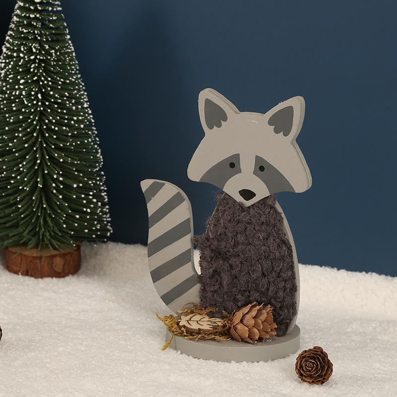 New Raccoon Fox Mini Animal Plush Wood 3D Desktop Ornament Decoration Animal Raccoon Figurines Miniatures Dropshipping