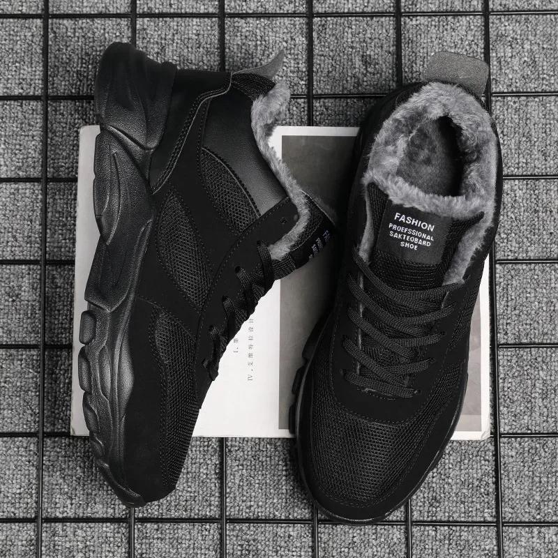 Модная мужская обувь, кроссовки, мокасины 2024, новая зимняя обувь, теплая меховая подкладка, легкая повседневная обувь, мужская обувь для ходьбы