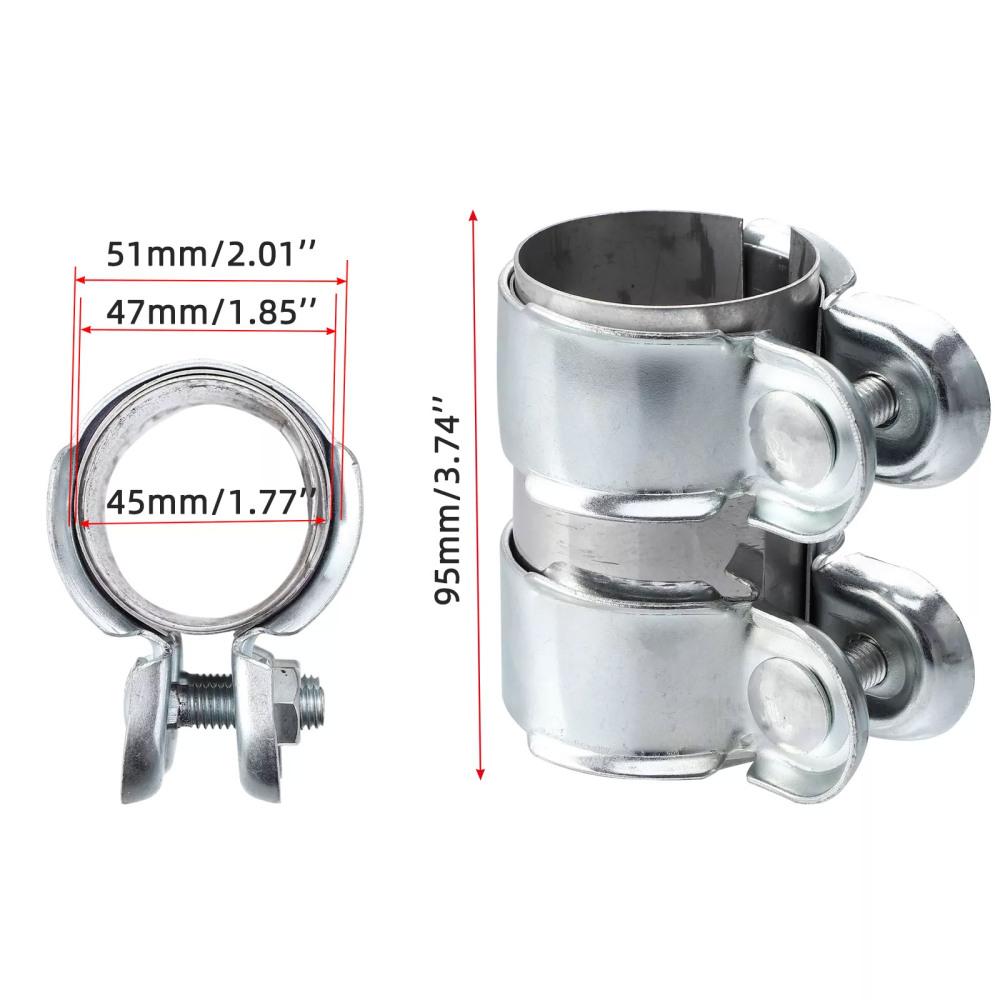 Exhaust Clamp Stainless Steel 45mm 50mm 63mm Exhaust Tube Pipe Connector Joiner Sleeve Clamp Adjustable Tip Car Accessories