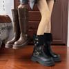 Коричневые сапоги летние высокие ретро рыцарские сапоги 2025 новая подошва сапоги женские полные ноги красота два способа носить толстый крутой