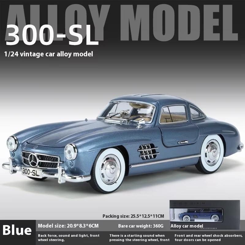2024 New 1:24 Mercedes Benz 300SL Alloy Classic Vintage Car Model Car Model Diecast Metal Pull Back Sound Light Car For Children Gift