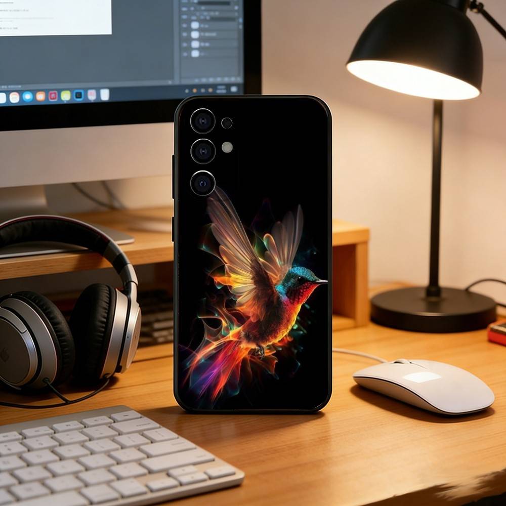colorful hummingbird Phone Case For Samsung S25,S24,S21,S22,S23,S30,Ultra,S20,Plus,Fe,Lite,Note,10,Black Cover