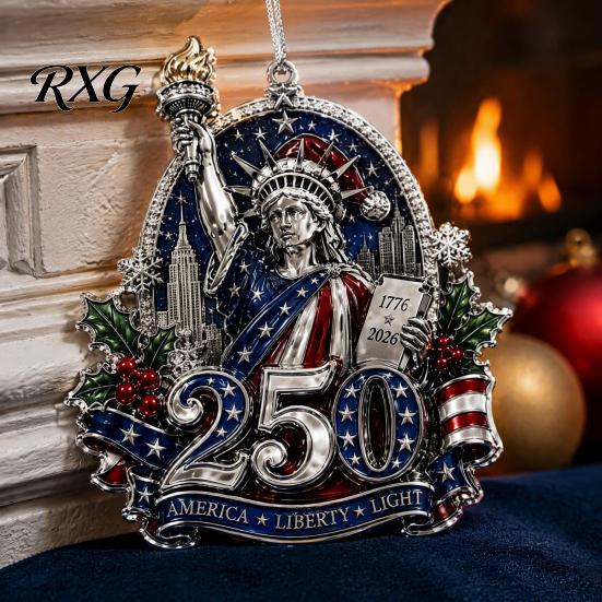 USA Flag Holiday Decorations 250 Anniversary Christmas Ornament, United States 1776-2026 250th Xmas Tree Trim Patriotic Keepsake, Acrylic Hanging