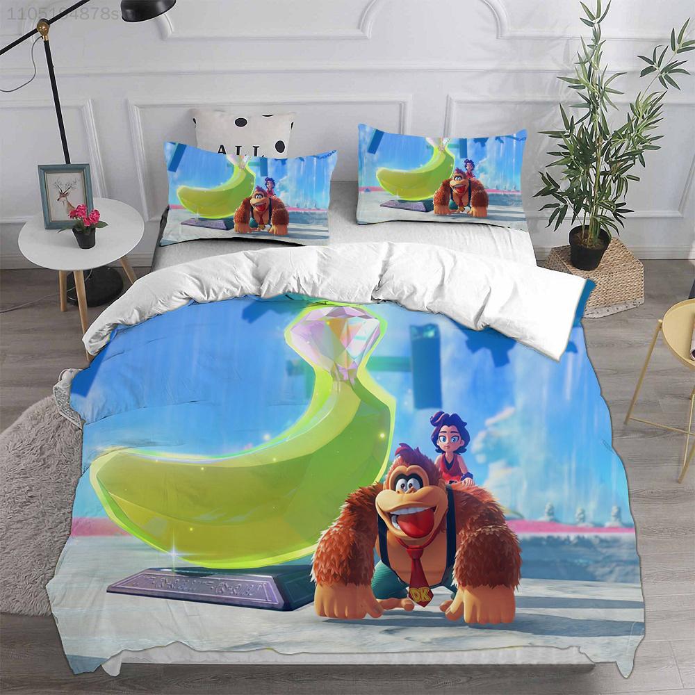 D-Donkey K-Kong B-Bananza Bedding Sets Single/Twin/Double Size Duvet Cover Set 2/3 Pieces Sets Gifts for Gamer Kids Adult Size