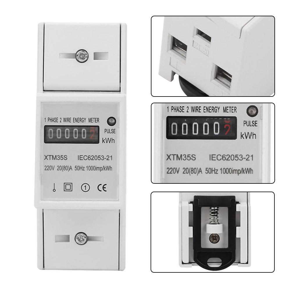 Single Phase Energy Meter, 220V Digital Electricity Meter Easy Installation for Apartments, Rental Houses, Schools