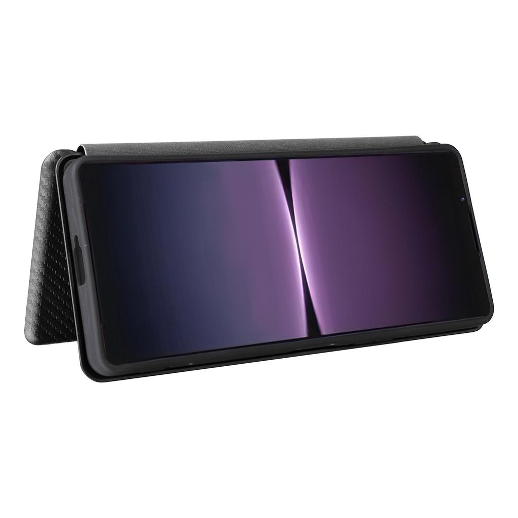 Для Sony Xperia 1 V Чехол-подставка из ПУ кожи с текстурой углеродного волокна, держатель для карт, чехол для телефона