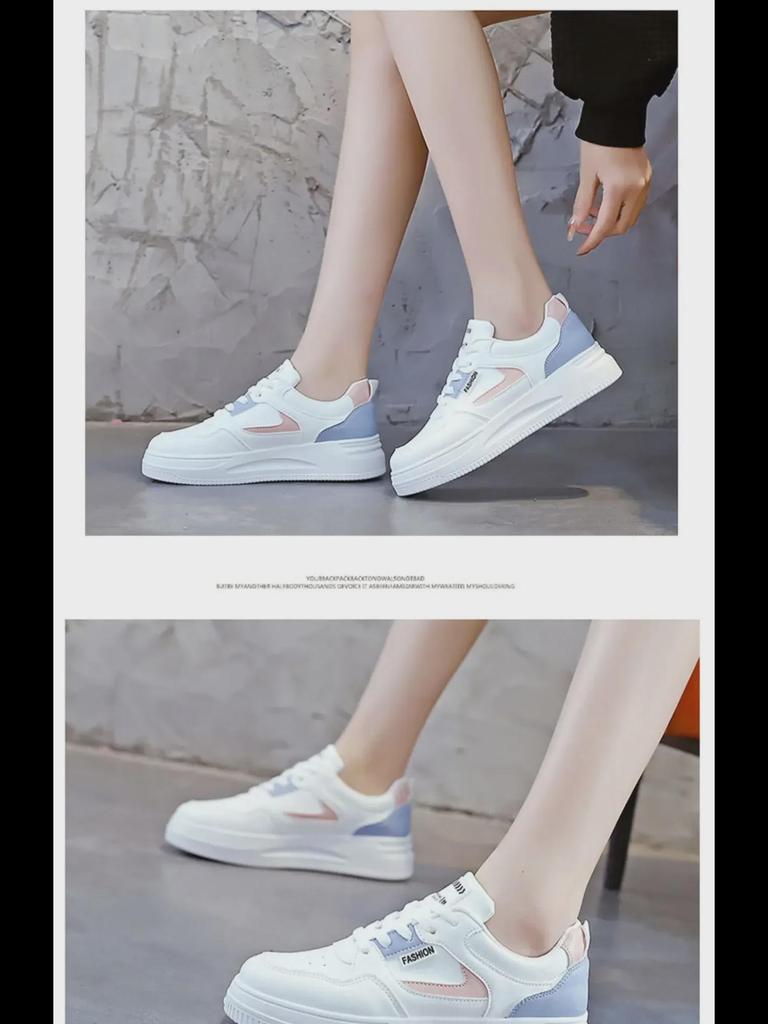 New Women's All-Match Korean Casual Round Toe White Flat Sports Shoes - Thick-Soled 2025