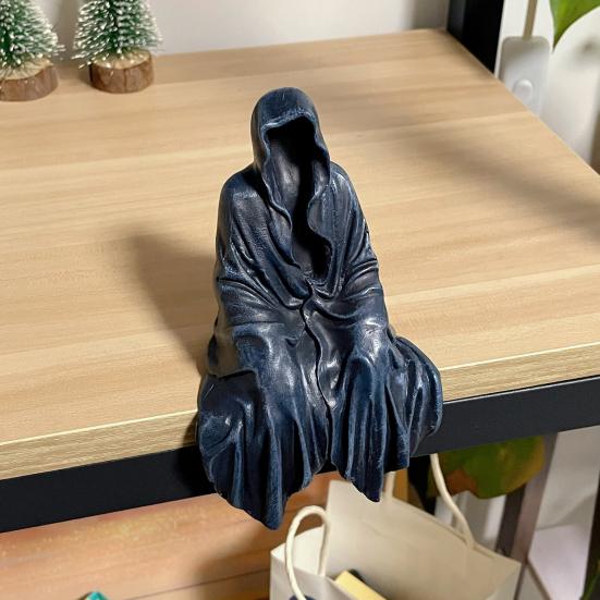 Grim Reaper Figurine Gothic Black Robe Death Resin Statue Sculpture Home Office Desktop Bookshelf Decoration Ornament Halloween Festival Gift