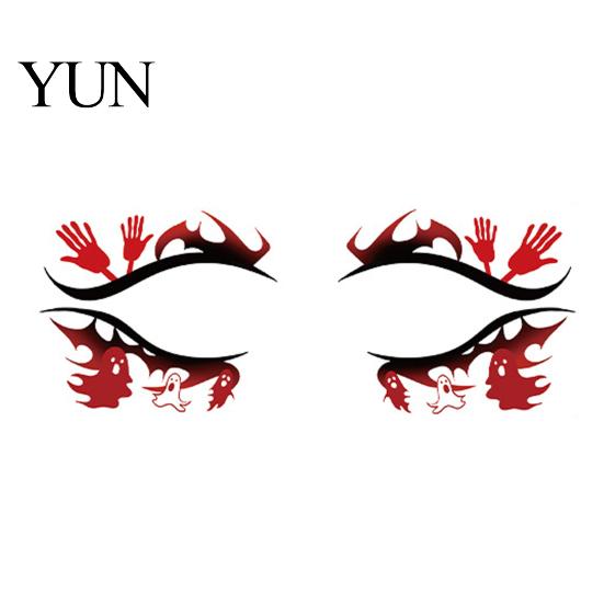 Music Festival Face Decals Halloween Temporary Tattoos for Women, Waterproof Pumpkin Spiderweb Eye Art Stickers Masquerade Carnival Cosplay