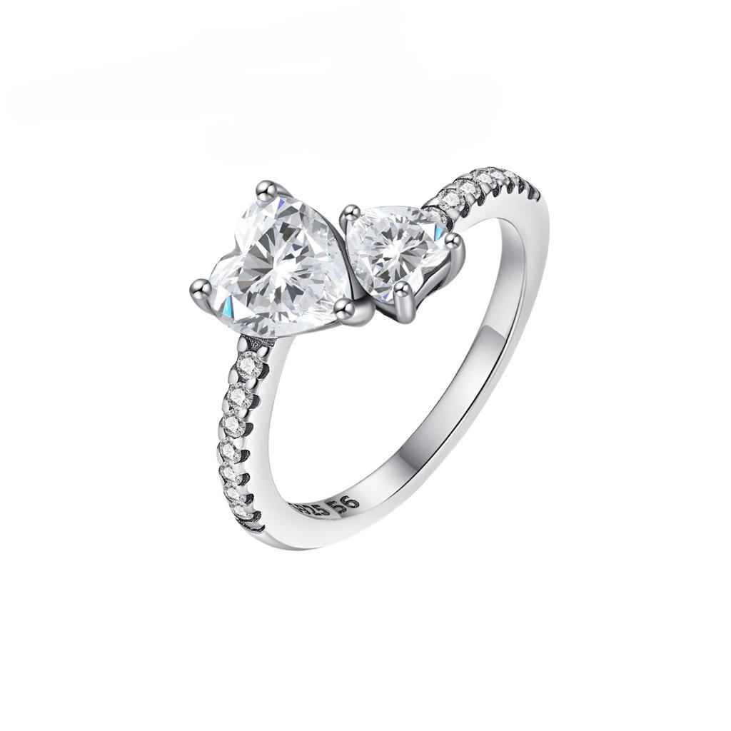 Кольцо из серебра 925 пробы с розовым бантом, Вечное, Красные и синие кольца на пальцы в форме сердца для женщин, Свадебное кольцо с кристаллами, Ювелирное украшение, Подарок 2025