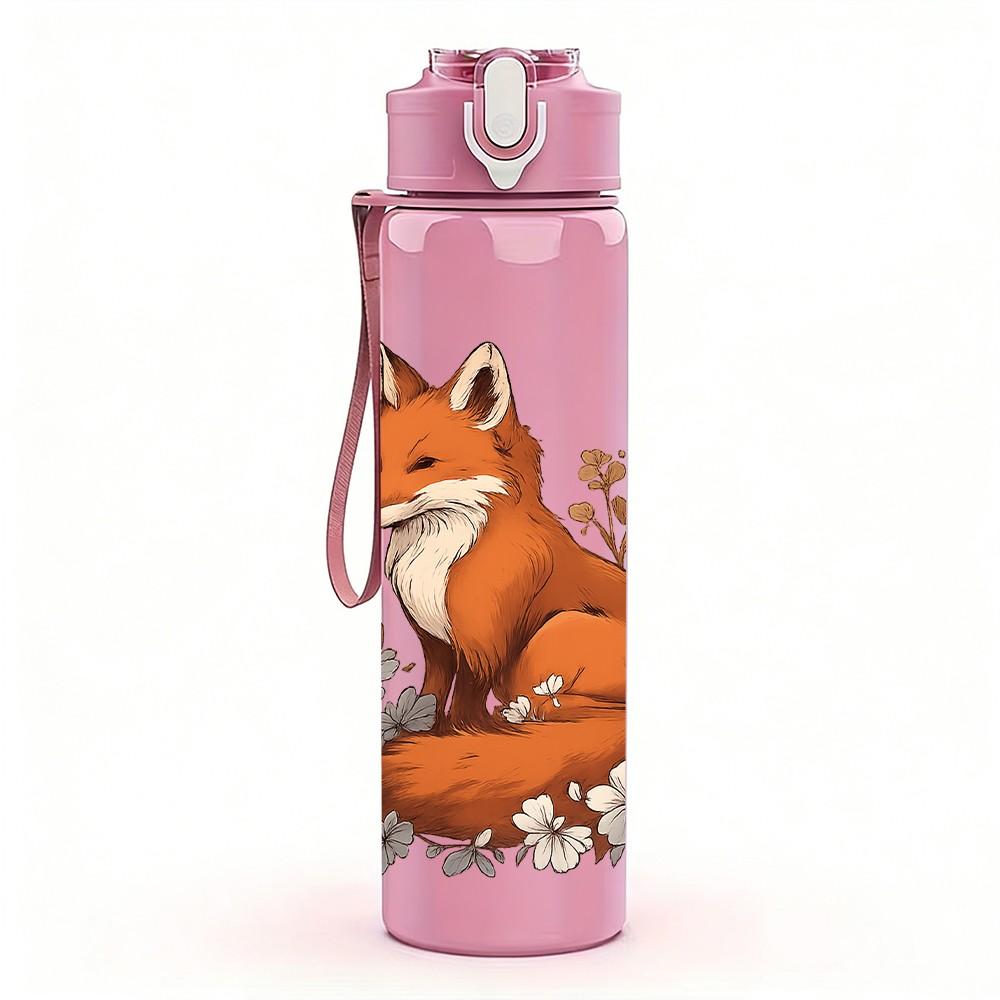 1PC Autumn Fox Illustration 750ml Color Plastic Sports Water Bottle Leakproof Flip Straw Lid Suitable for Sports Office Home Use