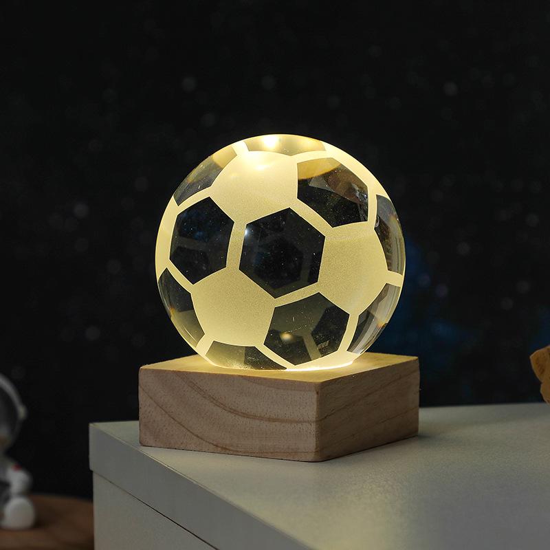 3D Solar System Crystal Ball Night Light with Wooden Base - Luminous Desktop Home Decor & Birthday Gift