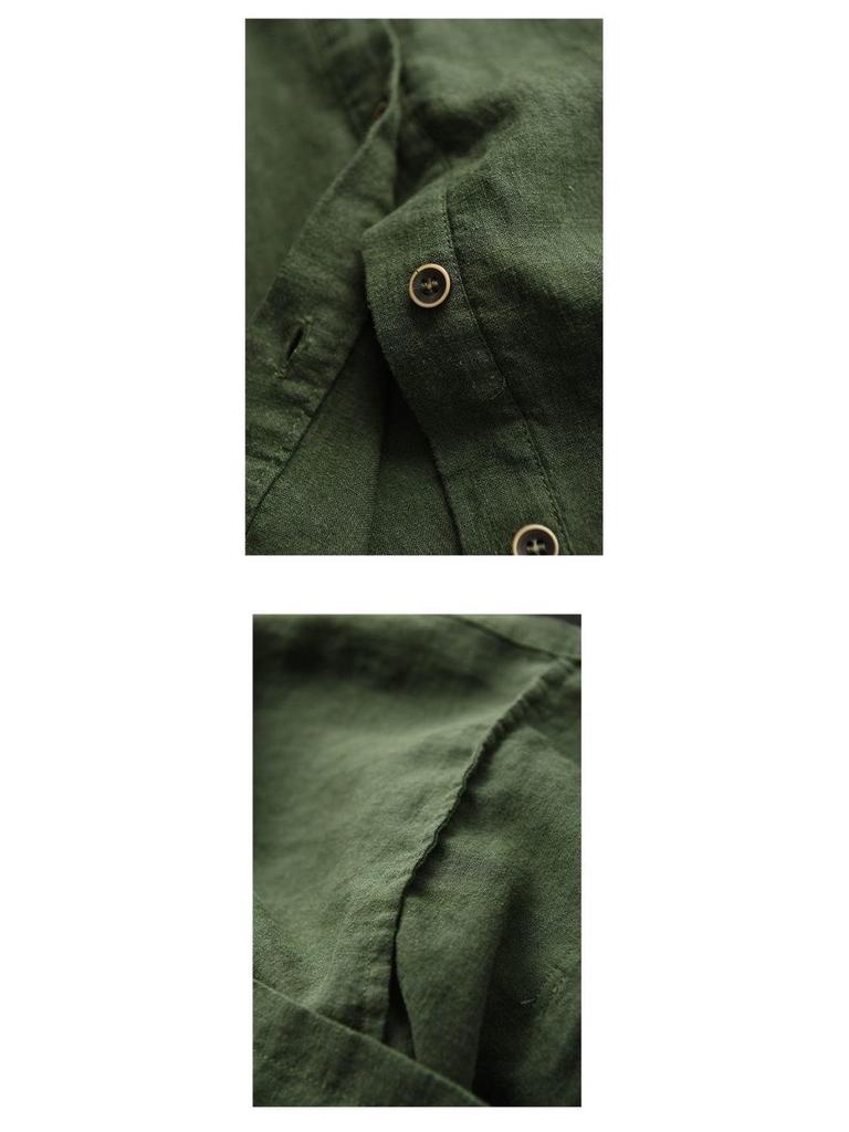 Женская летняя хлопково-льняная рубашка-кардиган с рукавом до середины предплечья 2024 - Повседневный, приталенный, однобортный дизайн