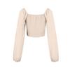 Ladies Casual Solid Color Square Neck Pullover Mesh Splicing Sexy Fashion Top