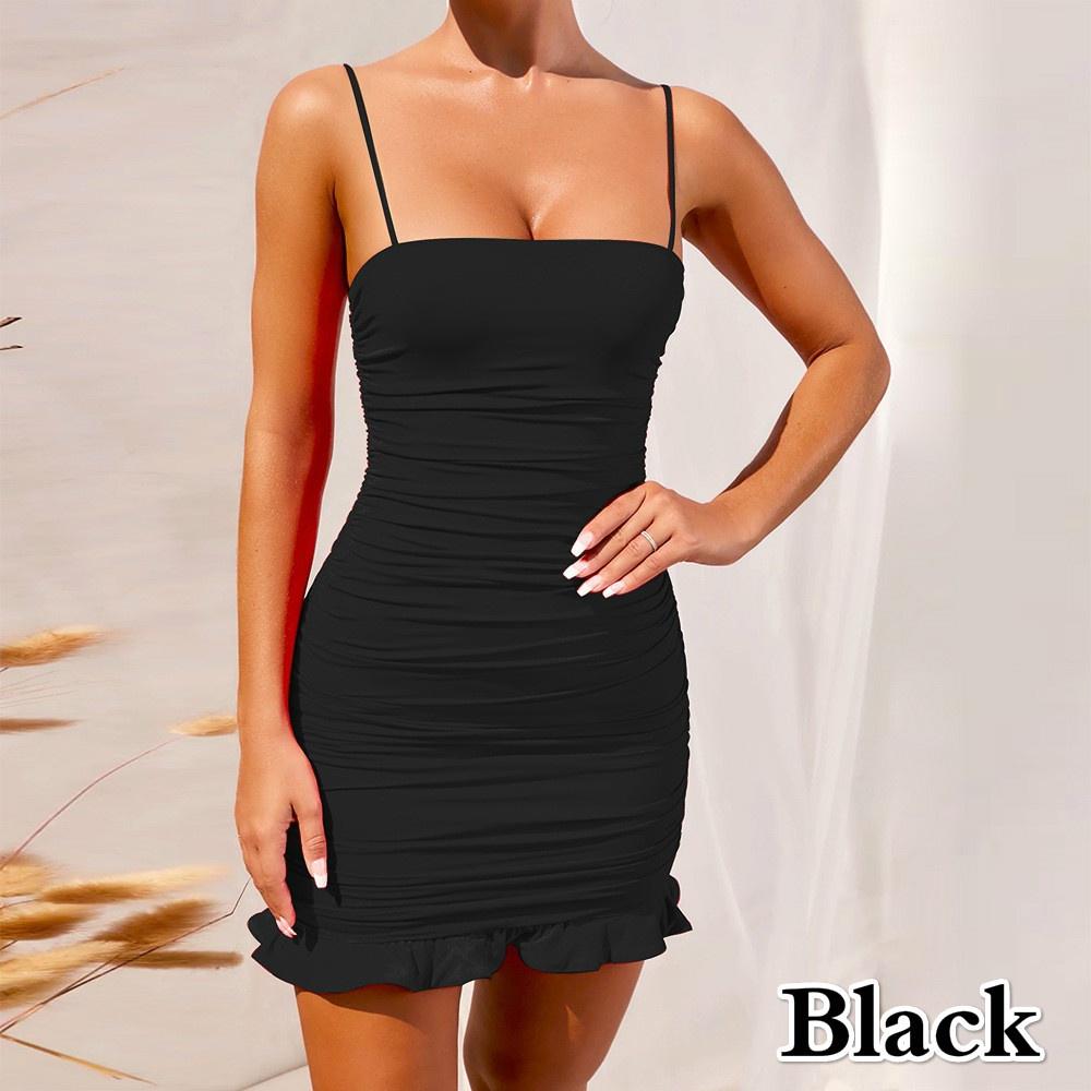 Сексуальное платье на тонких бретельках с оборками, облегающее мини-платье с рюшами, летнее элегантное платье для клуба