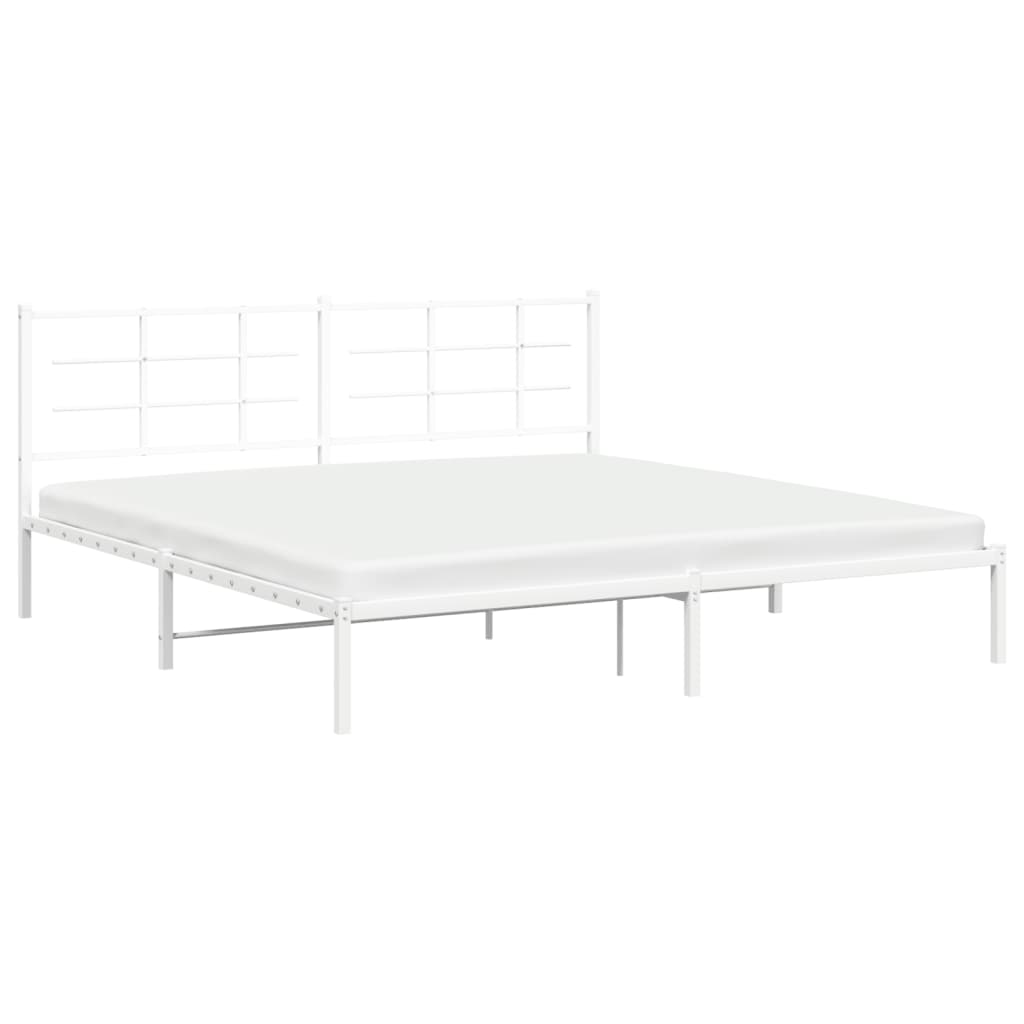 Metal Bed Frame with Headboard White 193 x 203 cm
