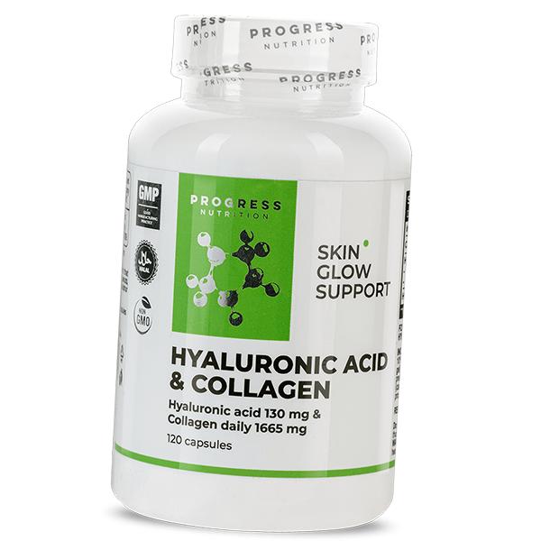 Гиалуроновая кислота с Коллагеном, Hyaluronic acid and Collagen + L-Proline, Progress Nutrition 120капс (68461003)