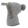 Thickened Knit Hood for Outdoor Sports Windproof Balaclava, Knitted Ski Mask Hat, Fleece Lined Hat with Winter Balaclava Men And Women Pompom,