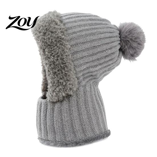Thickened Knit Hood for Outdoor Sports Windproof Balaclava, Knitted Ski Mask Hat, Fleece Lined Hat with Winter Balaclava Men And Women Pompom,