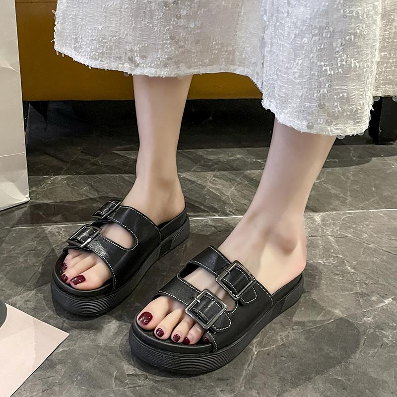 New Fashionable and Elegant Casual Thick-soled Sandals with Buckle Decoration Lightweight Flat Heel Open Toe Slippers NO:8678