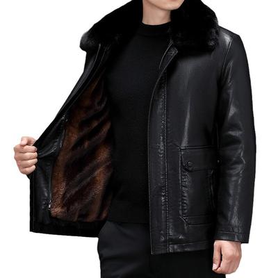 Кожаная куртка мужская куртка флисовая утолщенная кожаная куртка для папы среднего возраста