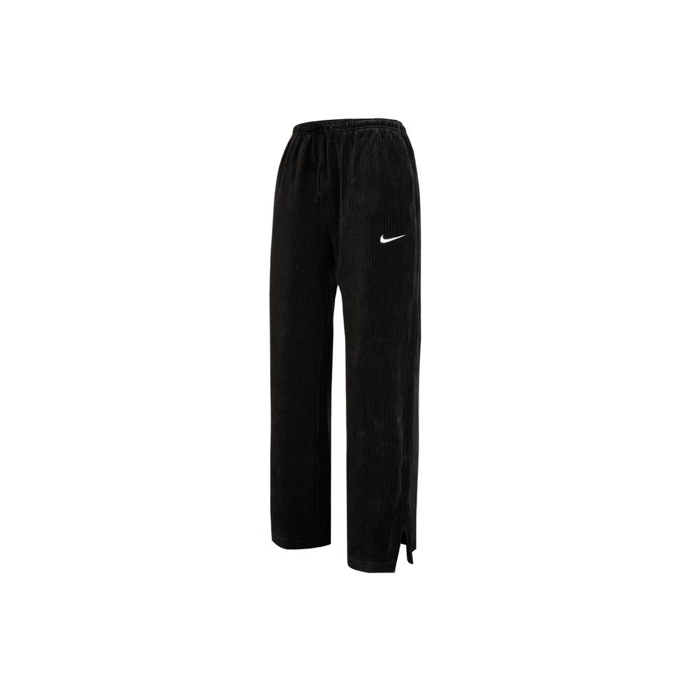Nike Однотонные вельветовые брюки с принтом логотипа, широкие, длинные, спортивные брюки с разрезами, женские брюки, черный цвет DQ5922-010